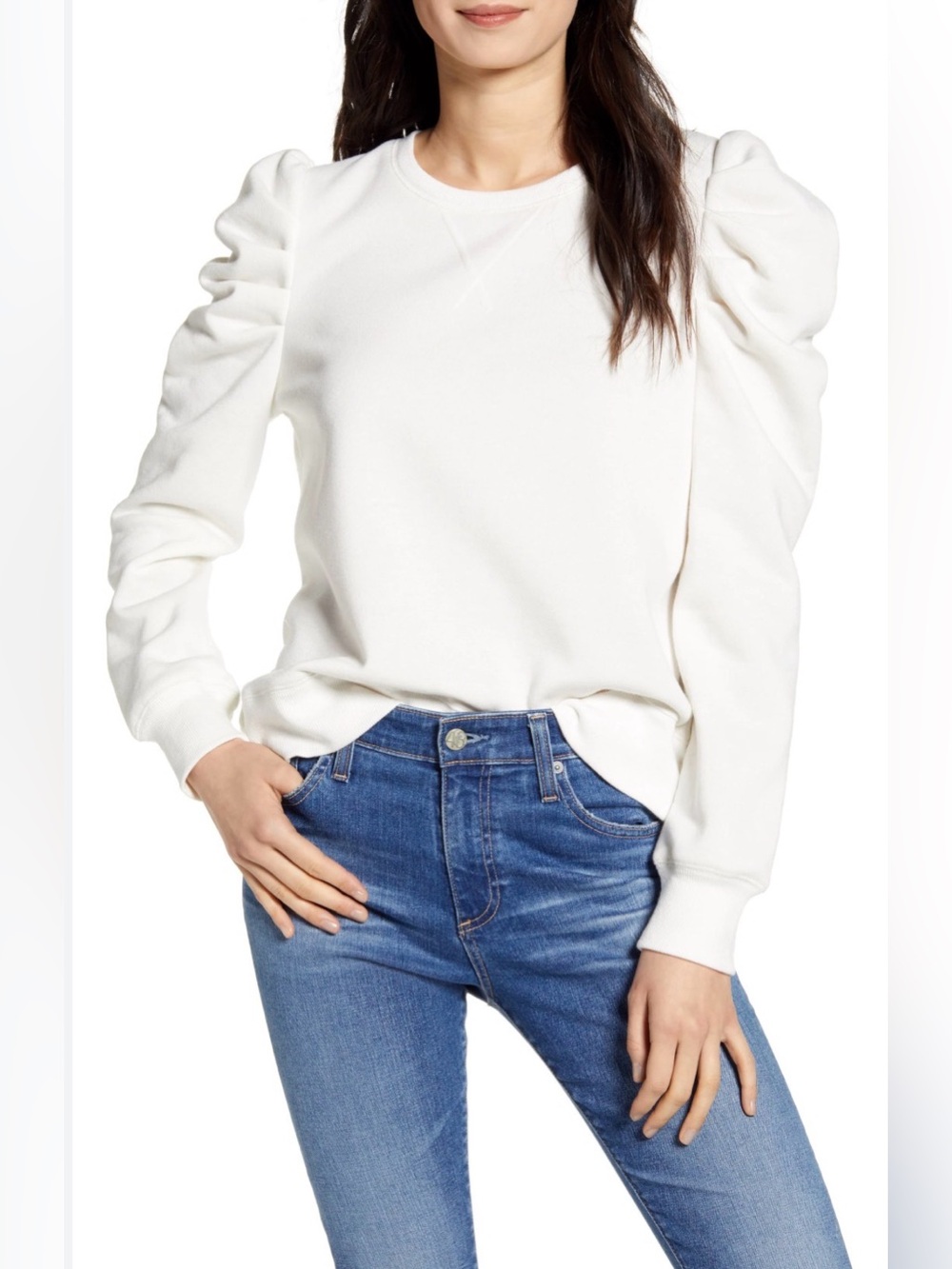 Rebecca Minkoff White Puff-Sleeve Sweatshirt